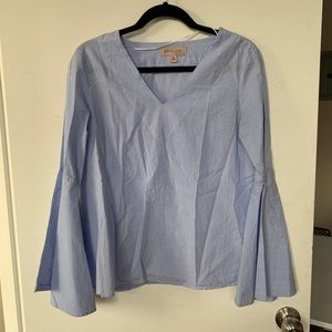 Blue and white striped blouse with bell sleeves